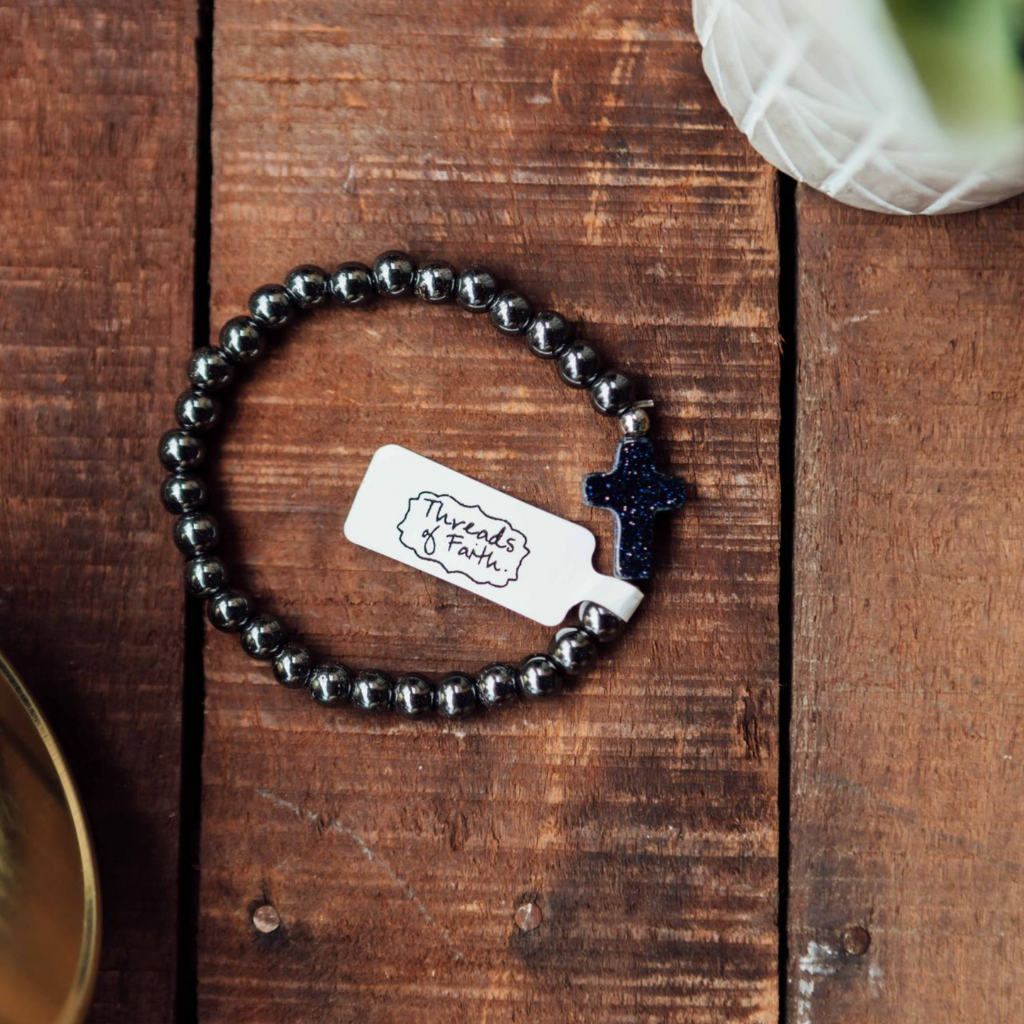 Hematite Cross Bracelet