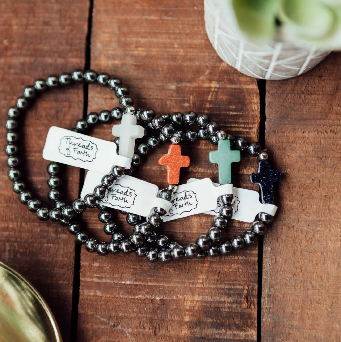 Hematite Cross Bracelet