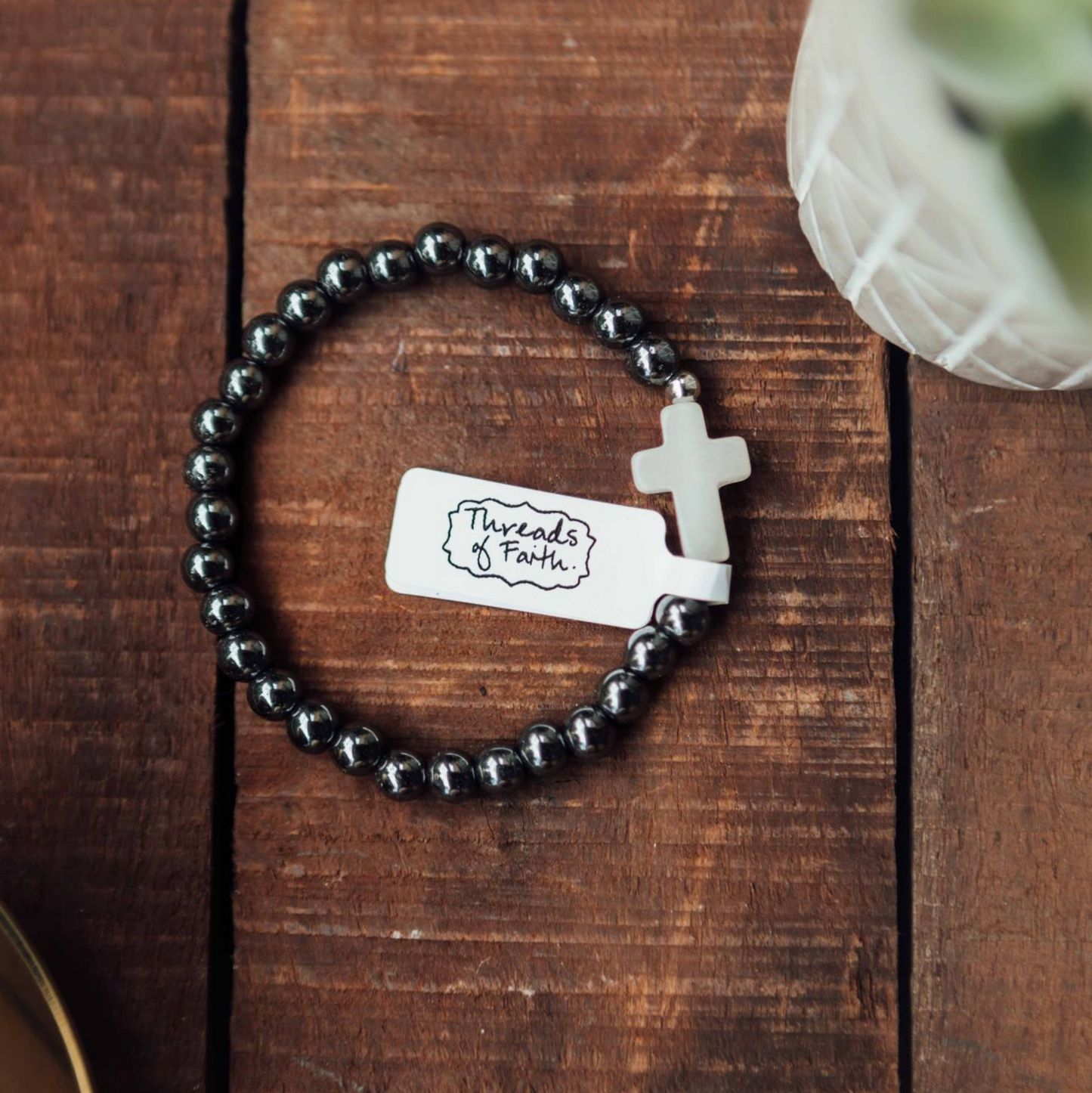 Hematite Cross Bracelet
