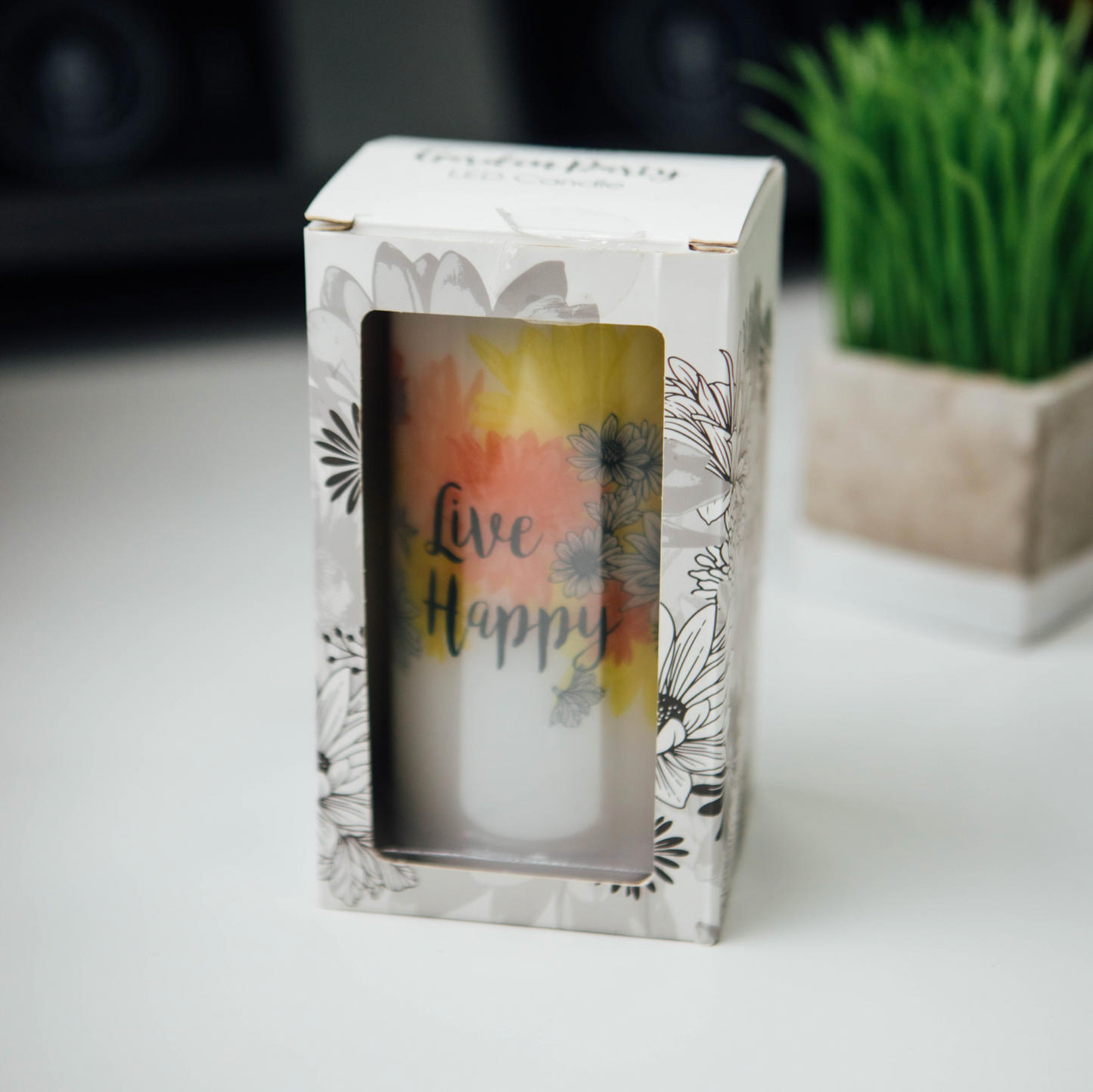 LED Candle Tall - Live Happy