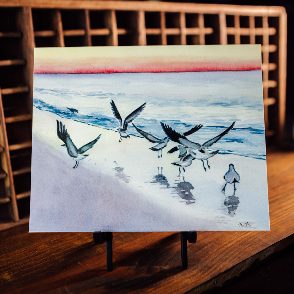 8"x10" Seagulls at Sunset by Megan Desko Art